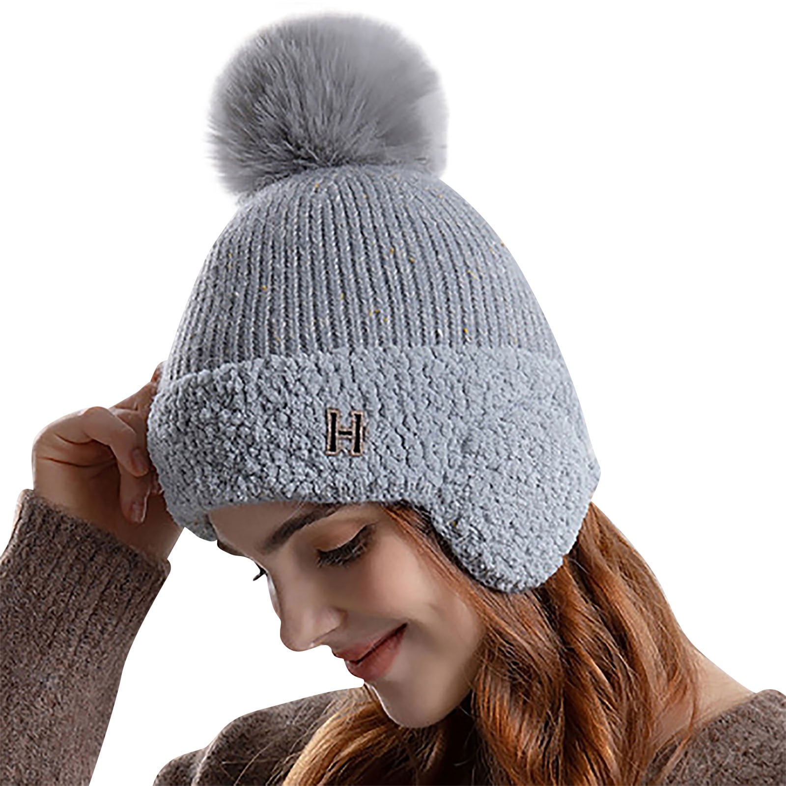 Winter Knit Hat With Ear Flaps One Size Fits All Unisex Adults & Teen.