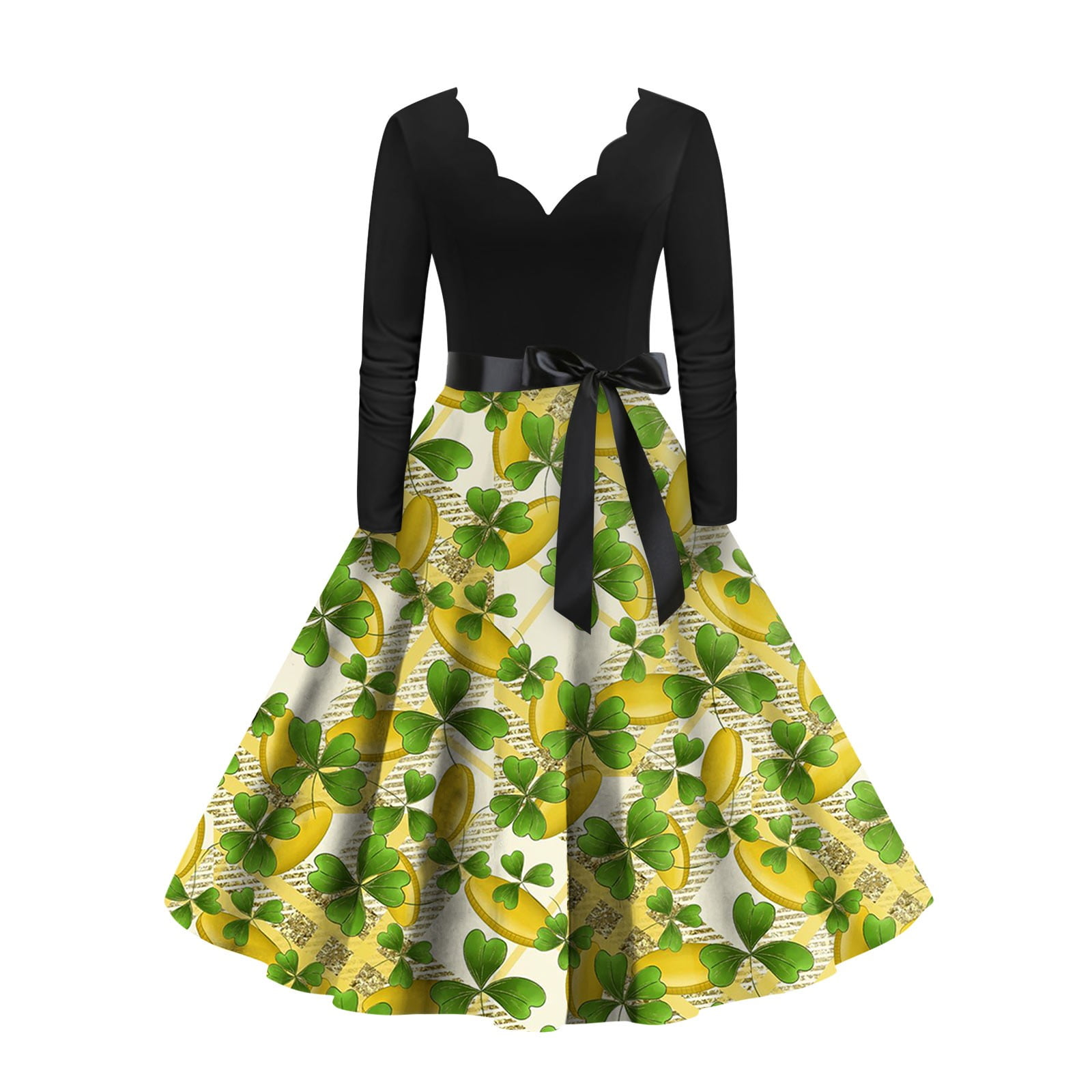 Susanny Womens St Patricks Day Dress Long Sleeve V Neck Scallop Collar ...