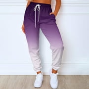 Susanny Womens Sweatpants Cinch Bottom with Pockets Elastic Waist Drawstring Straight Leg High Waisted Girls Sweatpants Comfy Petite Jogger Pants Long Workout Baggy Pants Purple S