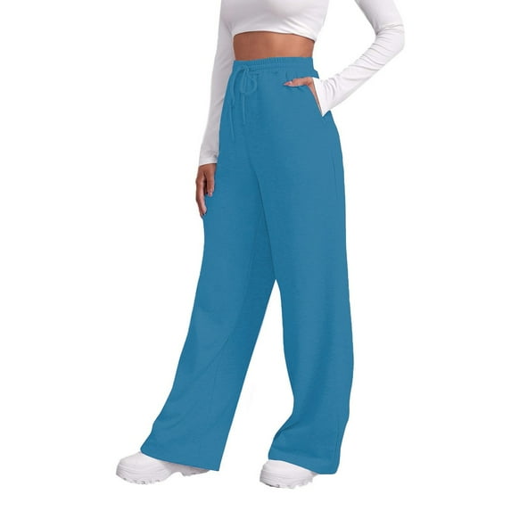 Susanny Women's Sweatpants Fleece Plus Size Straight Leg Fleece Sweat Pants Drawstring with Pockets Cute Cotton Comfortable Baggy Pants Running Workout Elastic Jogger Pants Drawstring Blue M
