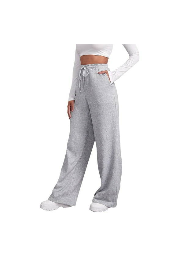 Womens Sweatpants Fleece Medium Fleece Straight Leg Sweat Pants Drawstring with Pockets Running Long Elastic Jogger Pants Petite Athletic Cute Baggy Pants Drawstring Light Gray 2XL