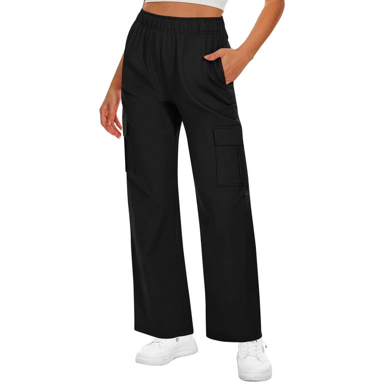 Susanny Womens Sweatpants Petite Short Straight Leg Fleece Sweat Pants with Pockets Drawstring Athletic Loose Trendy Jogger Pants Comfy Winter Running Baggy Pants Black XL Walmart