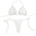 thumbnail image 1 of Susanny Womens Triangle Bikini Sets High Cut Tie Side 2 Piece Bathing Suits String Halter Bikini Swimsuits White L, 1 of 4