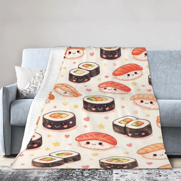 Sushi Blanket Gift Throw Blanket Cozy Soft Home Decor Cute Kawaii Food Pattern Cartoon Style Gift for Bedroom Decor 50x40