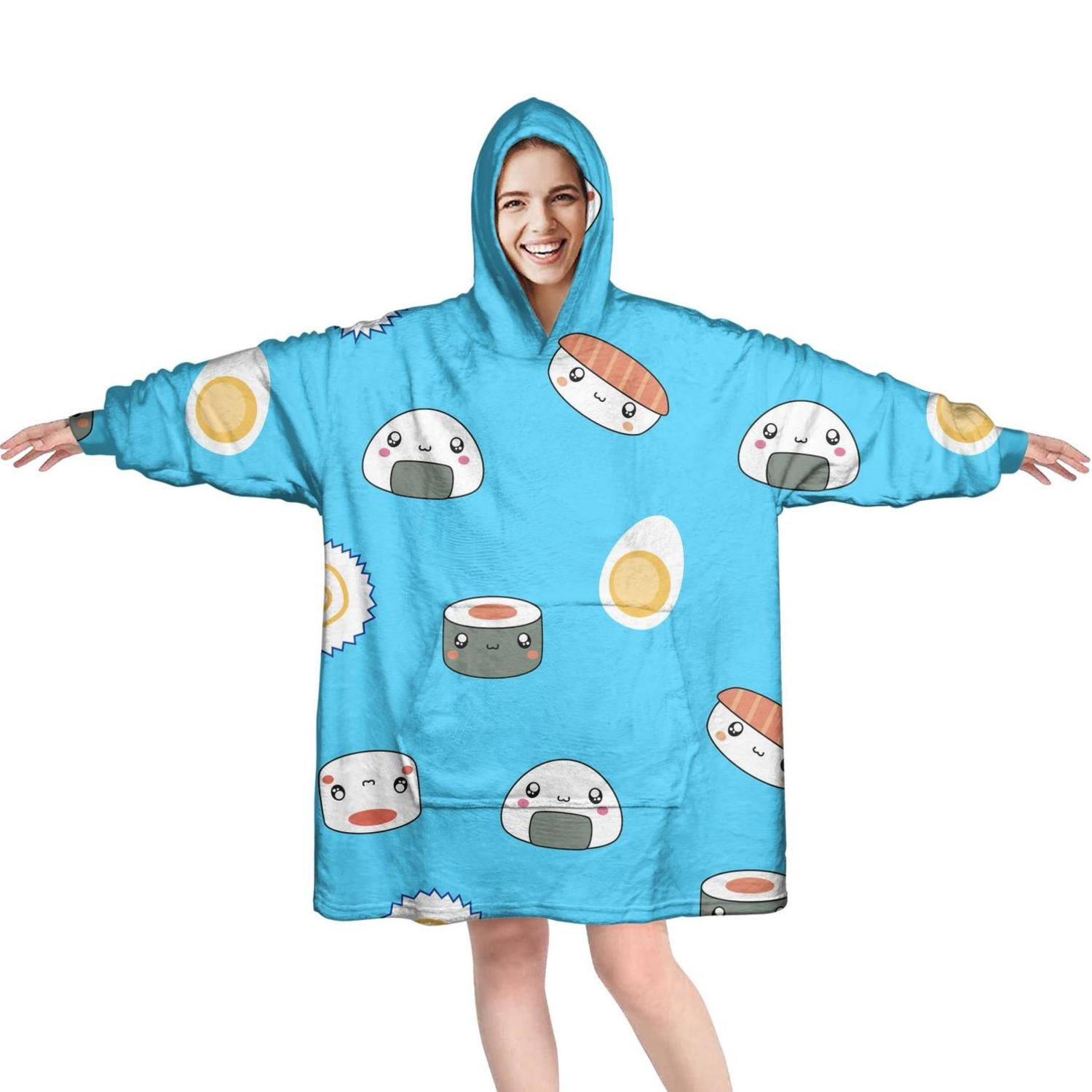 Sushi Blanket Hoodie Wearable Blanket Hoodie for Adults Sherpa All Patterns Oversized Sweatshirt Blanket with Pockets