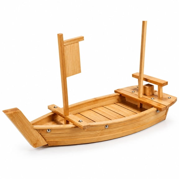 Sushi Boat Serving Tray, 31.5 Inch Boat-Shaped, Brown Bamboo, for Sushi and Sashimi, Restaurant and Home Use