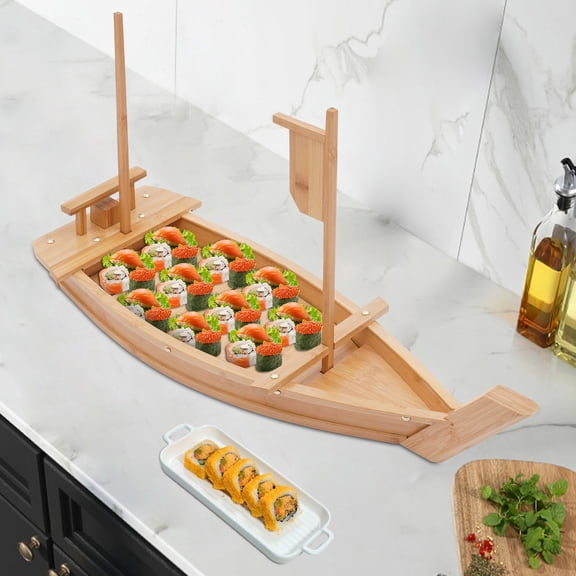 Sushi Boat Serving Tray, Large Size Boat-shaped Sushi Serving Tray, Bamboo Sushi Boat Serving Tray