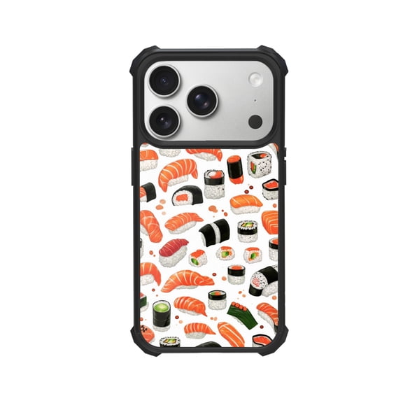 Sushi & Boba Crop Pattern Shockproof Case For iPhone 12 13 14 15 16 Pro Max Series – TPU Bumper + Hard PC Back, Air-Cushion Corners