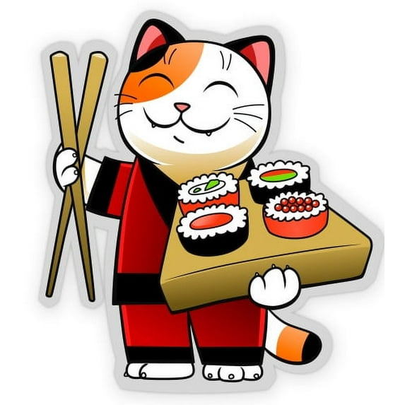 Sushi Cat - 5" Vinyl Sticker - For Car Laptop I-Pad - Waterproof Decal