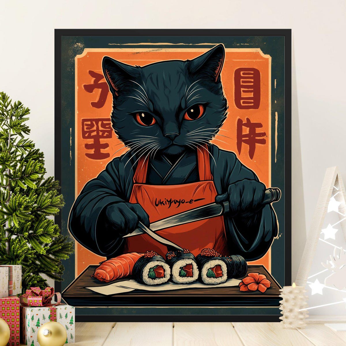 Sushi Cat Poster, Unique Wall Art, Japanese Culture, Funny Cat Gift ...