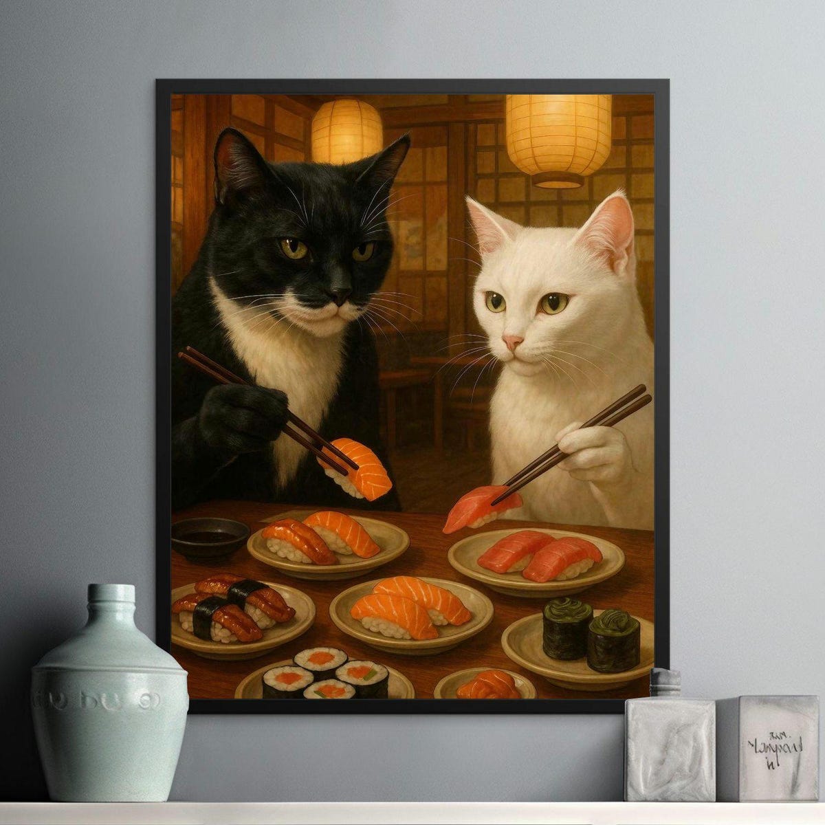 Sushi Cats Posters, Funny Cat Art, Cat with Food, Japanese Posters ...