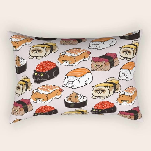 Sushi Cats in Salmon Nigiri and Roe Rolls Lumbar Pillow Case, Peach ...