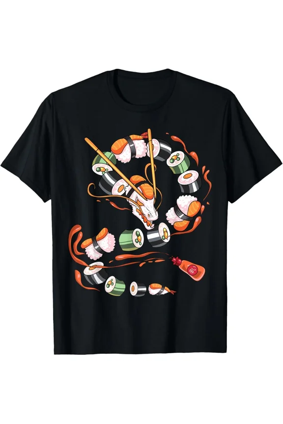 Sushi Dragon Roll Japanese Kawaii Anime Food Lover Art Unisex T-Shirt, up to size 5XL