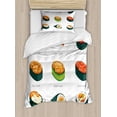thumbnail image 1 of Sushi Duvet Cover Set Twin Size, Exotic Japanese Cuisine Infographic with Temaki Futomaki Gunkan and Nigiri Icons, Decorative 2 Piece Bedding Set with 1 Pillow Sham, Multicolor, by Ambesonne, 1 of 3