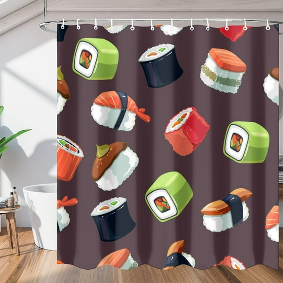 Sushi Food Shower Curtain for Bathroom Shower Curtain Set with 12 Hooks Waterproof Fabric Bath Curtain for Bathtub Restroom Decor, 72 X 72 in