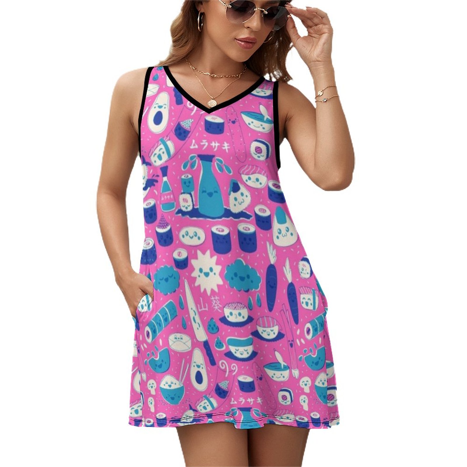 Kawaii Sushi Print Pattern Print Women Long Robe
