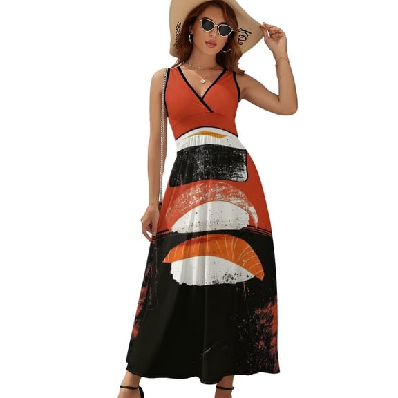 Sushi House Dress Fashion Boho Beach Long Dresses Female Party Printed Maxi Dress