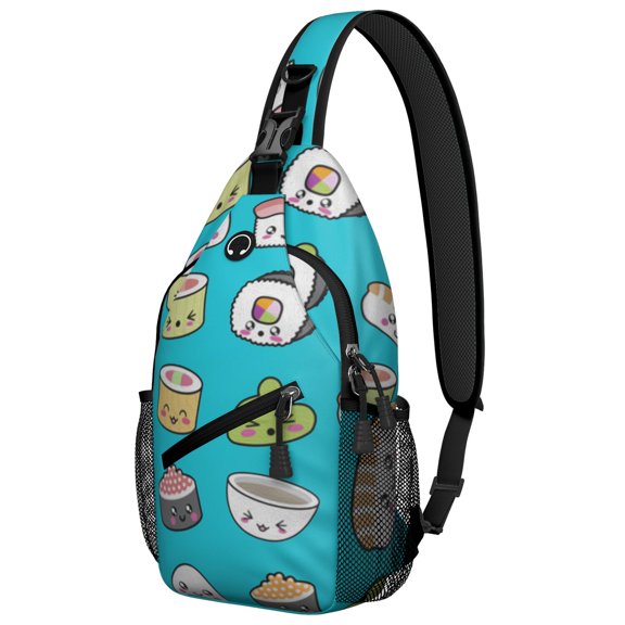 Sushi Japanese Food Sushi Roll Kawaii Sushi Party Cartoon Lightweight Sling Backpack for Travel and Outdoor Activities Durable Multipurpose