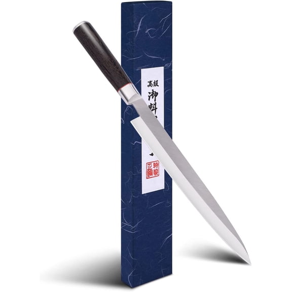 Sushi Knife 9.8 inches, Sashimi Knife with High Carbon Stainless Steel Blade,Ergonomic Wen Wood Handle for Cutting Sushi & Sashimi, Fish Filleting