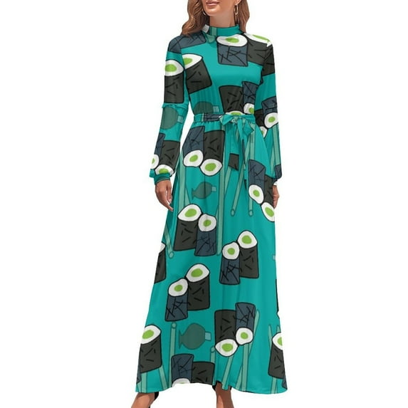 Sushi-Licious! Women's Long Dress Long Sleeves Dress Vintage Dresses Party Maxi Dress High Waist Dress