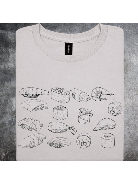 Sushi Line Drawing Japanese Food Minimal Gray Classic Retro Quote Design T-Shirt