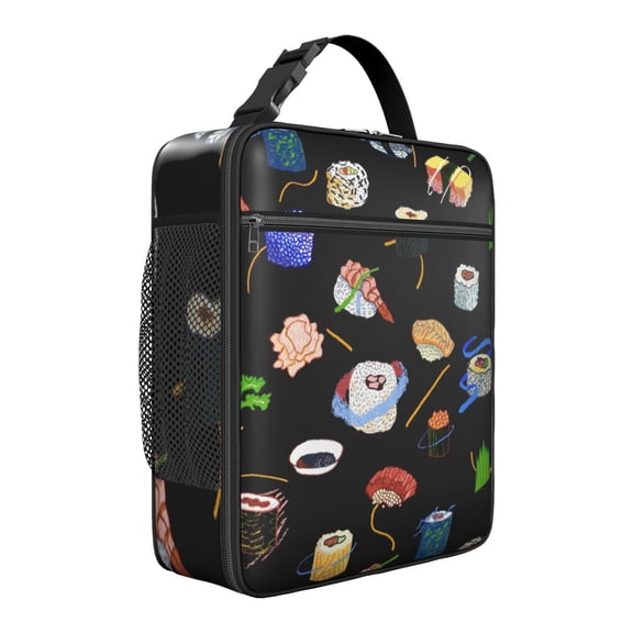Sushi Lover Lunch Bag – Japanese Food Sushi Roll Kawaii Sushi Party Cartoon Rice Fish Avocado Foodie Sushi Time Life is Better with Sushi Insulated Thermal Tote Portable