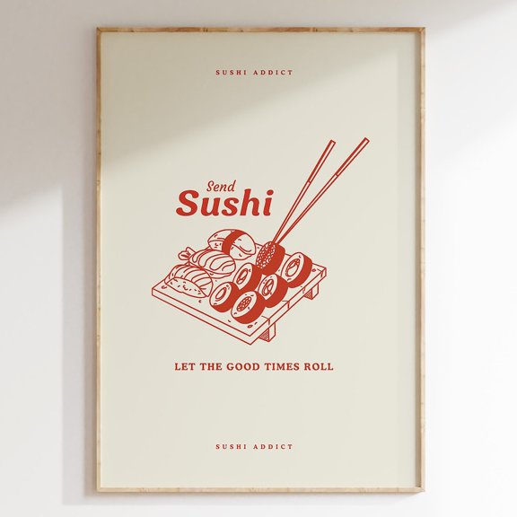 Sushi Lover Print Poster Artisan Food Art Japanese Food Print Restaurant Decor Sushi Platter Line Art