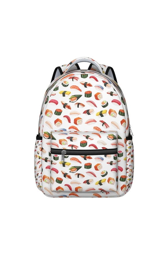 Sushi Lover Students Backpack Japanese Food Sushi Roll School Bag with Kawaii Cartoon Foodie Design, Durable and Comfortable