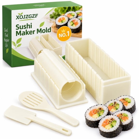 Sushi Maker Mold DIY Kit with Cutting Guides for Round Heart Square Rolls
