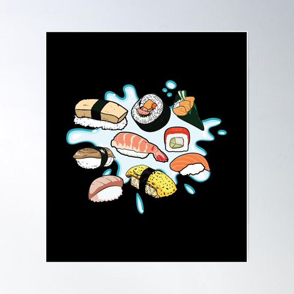 Sushi Maki Japanese Foodie Foodgasm Gift Poster Wall Art, Modern Wall Decor For Living Room Bedroom, 12x18 UNFRAMED