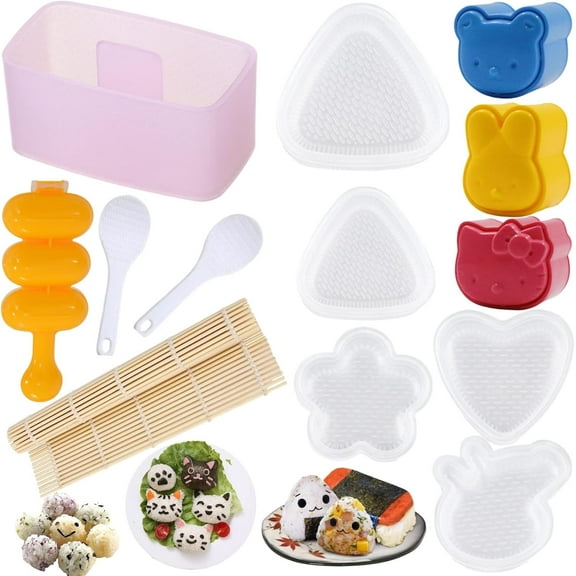 Sushi Making Kit 13-Piece, Onigiri & Musubi Mold Set with Rice Ball Press, Sushi Rolling Mat, Animal Shapes, BPA-Free Plastic for Bento & Home DIY