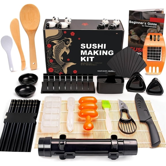 Sushi Making Kit, 30 in 1 Sushi Kit for Beginners and Pros | with Sushi Roller, Sushi Maker Bazooka, Triangle Onigiri Mold, Musubi Press Mold, Rice Ball Mold &