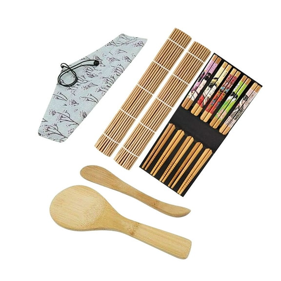 Sushi Making Kit With Bamboo Rolling Mat, Chopsticks, Rice Paddle And Spreader - Includes Japanese Style Chopstick Holder And Sushi Roll Mat For Home Diy Sushi, Beginners, Family