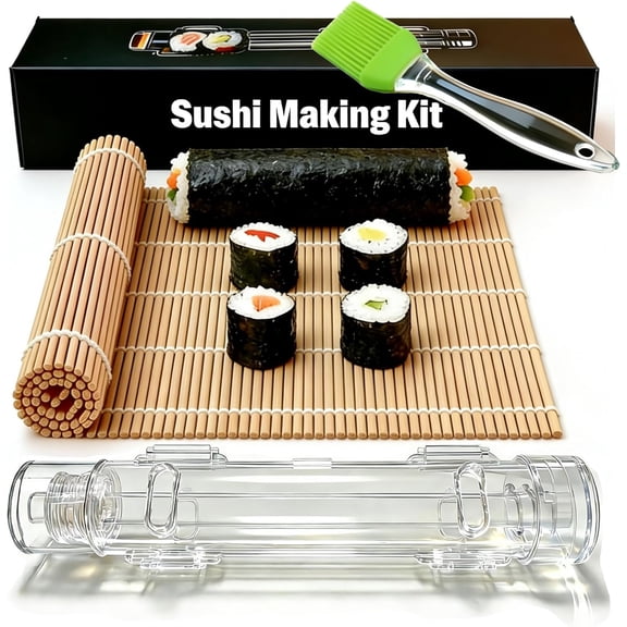 Sushi Making Kit - Clear Sushi Bazooka Roller & Sushi Rolling Mat, Easy DIY Sushi Maker Tool Set for Beginners, Homemade Sushi Rolls for Kitchen & Party (Clear)