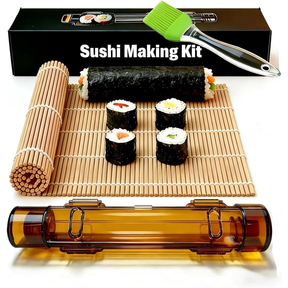 Sushi Making Kit - Clear Sushi Bazooka Roller &  Sushi Rolling Mat, Easy DIY Sushi Maker Tool Set for Beginners, Homemade Sushi Rolls for Kitchen & Party (Clear )