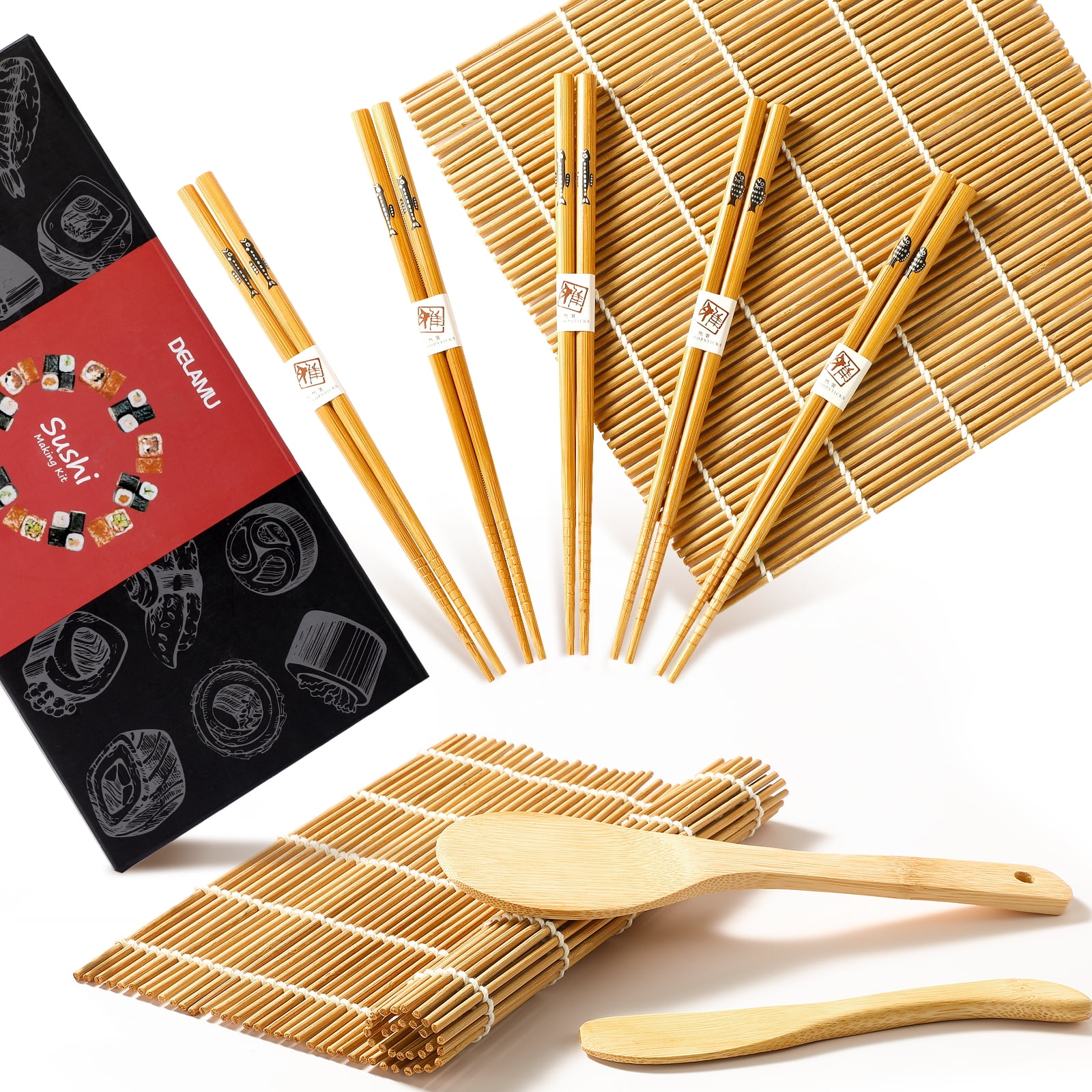 Ejoyous 13pcs/set Bamboo Sushi Making Kit Family Office Party Homemade Sushi Gadget for Food lovers, Sushi Mat, Sushi Tool