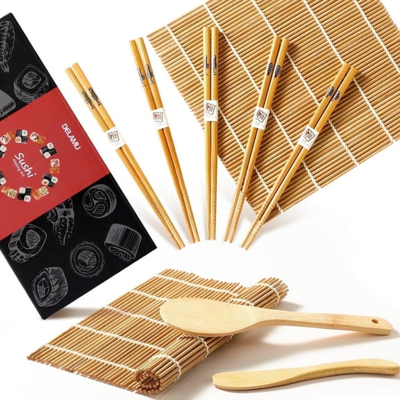 LazySpin Sushi Making Kit, Bamboo Sushi Rolling Kit, 9 pcs
