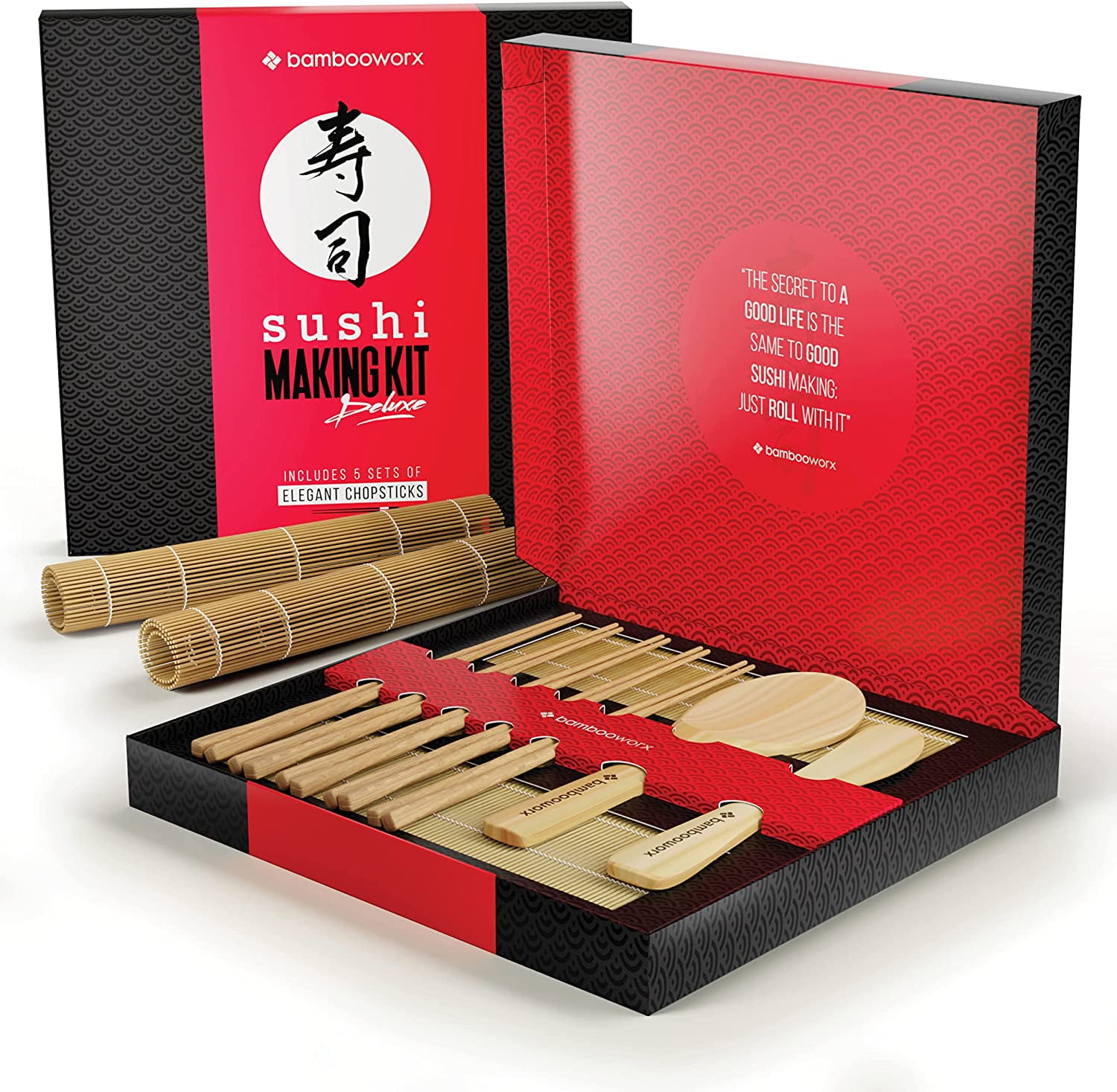 Delamu Sushi Making Kit 20 in 1 Sushi Bazooka Roller Kit with Chef’s Knife, Bamboo Mats, Bazooka Roller, Rice Mold, Temaki Sushi Mats
