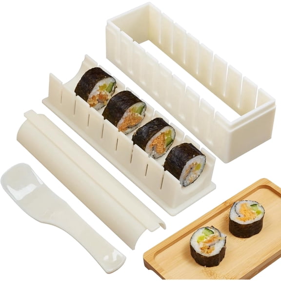 Sushi Making Kit With Molds And Roller Diy Sushi Tool Set For Home Use Includes Round Shape Press 3 Pack B (White)