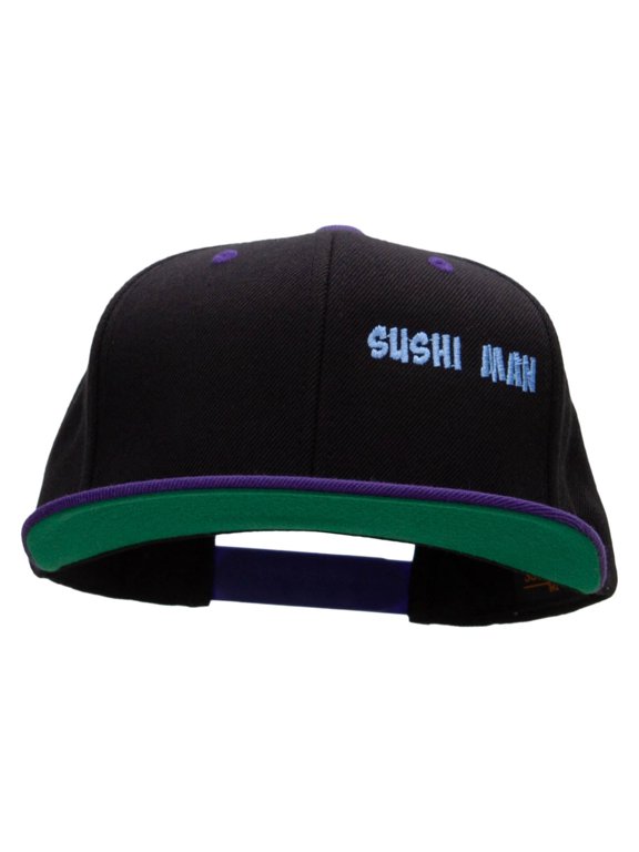 Sushi Man Embroidered Wool Blend Classic Snapback - Black Purple OSFM
