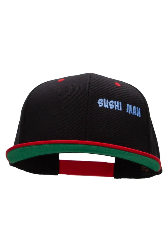 Sushi Man Embroidered Wool Blend Classic Snapback - Black Red OSFM