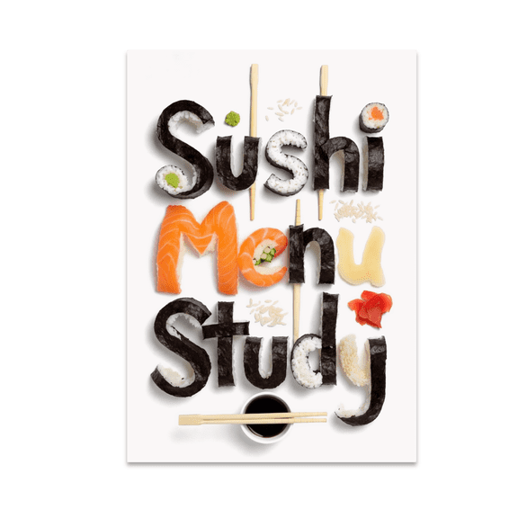 Sushi Menu Study Poster, Sushi Lovers, Kitchens, Restaurants, and Culinary Art Displays, 13x19 Glossy Paper