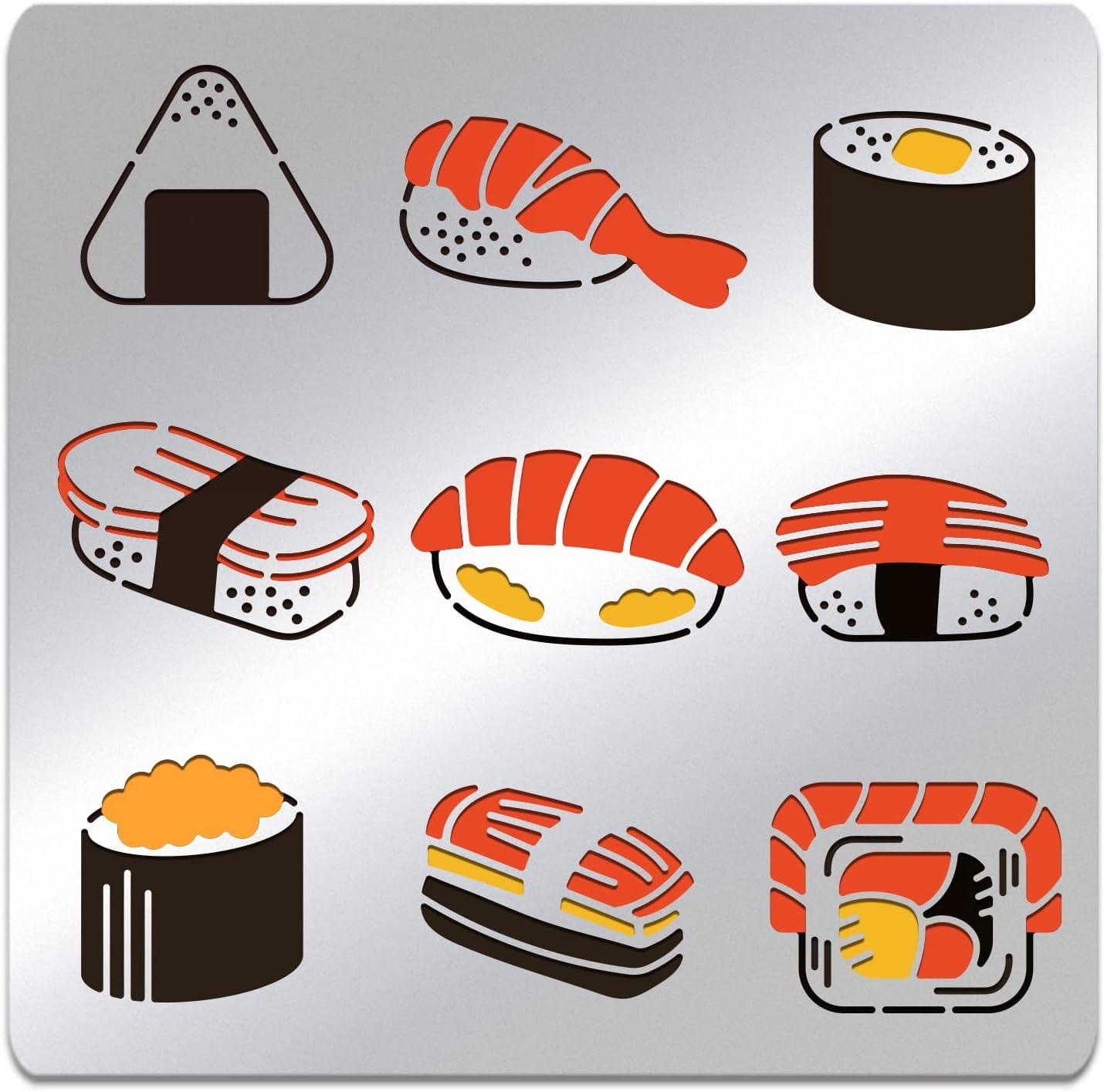 Sushi Metal Stencils, Salmon Sushi Stainless Steel Stencils Japanese Style Journal Template for Wood Carving Drawings Woodburning Engraving Scrapbooking Project, 6x6"