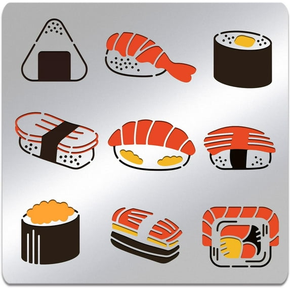 Sushi Metal Stencils, Salmon Sushi Stainless Steel Stencils Japanese Style Journal Template for Wood Carving Drawings Woodburning Engraving Scrapbooking Project, 6x6"