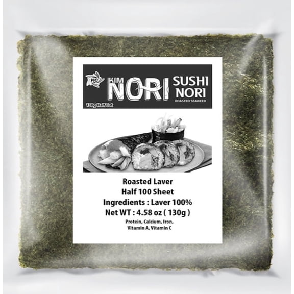 Kimnori Roasted Seaweed Sheets, Half-Cut Size for Sushi & Kimbap, 100 Count, 4.58 oz