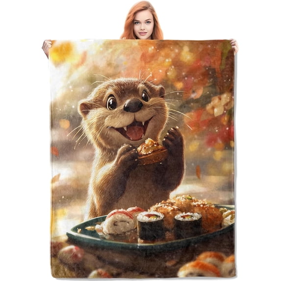 Sushi Otter Blanket Gifts for Women, Otter Flannel Blanket, Soft Warm Lightweight Throw Blankets for Bed Couch Home Travel Otter Decor Color576