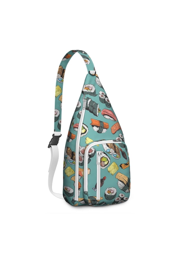 Sushi Party Sling Backpack – Colorful Cartoon Sushi Design Shoulder Bag, Multi-Functional Water-Resistant Pack for Travel