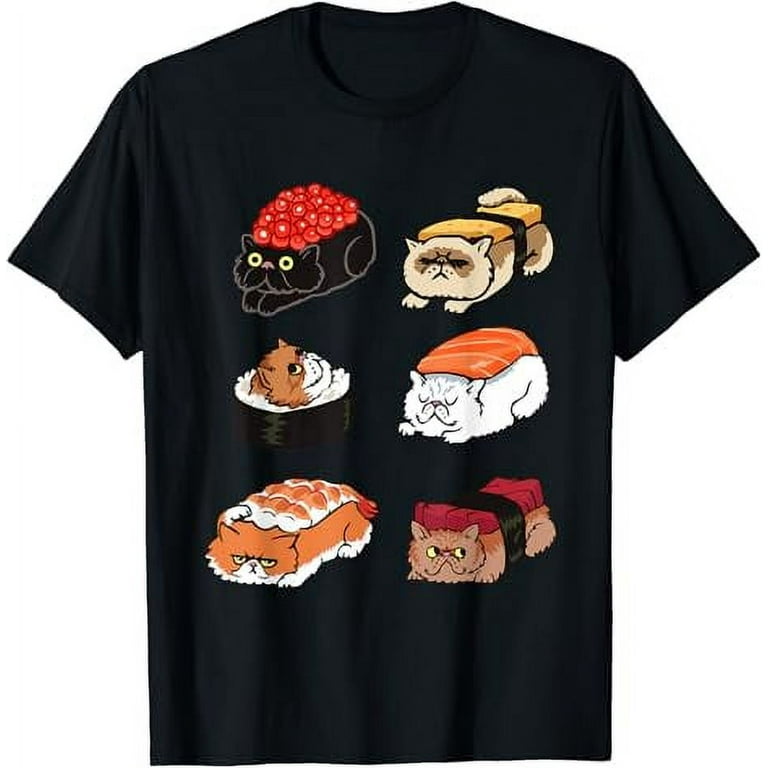 Sushi Persian Cat Funny T- Shirt By Huebucket Sushi Persian Cat Funny T- Shirt By Huebucket