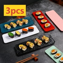 Sushi Plate Set of 3 - Long Rectangle Plates Cracker Trays for Serving - Platters for Party and Entertaining - Dishwasher & Oven Safe, Black