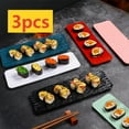 thumbnail image 1 of Sushi Plate Set of 3 - Long Rectangle Plates Cracker Trays for Serving - Platters for Party and Entertaining - Dishwasher & Oven Safe, Pink, 1 of 7
